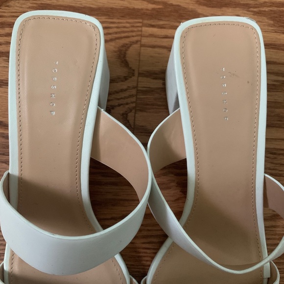 New Topshop White Double Strap Block Slides - Picture 2 of 4